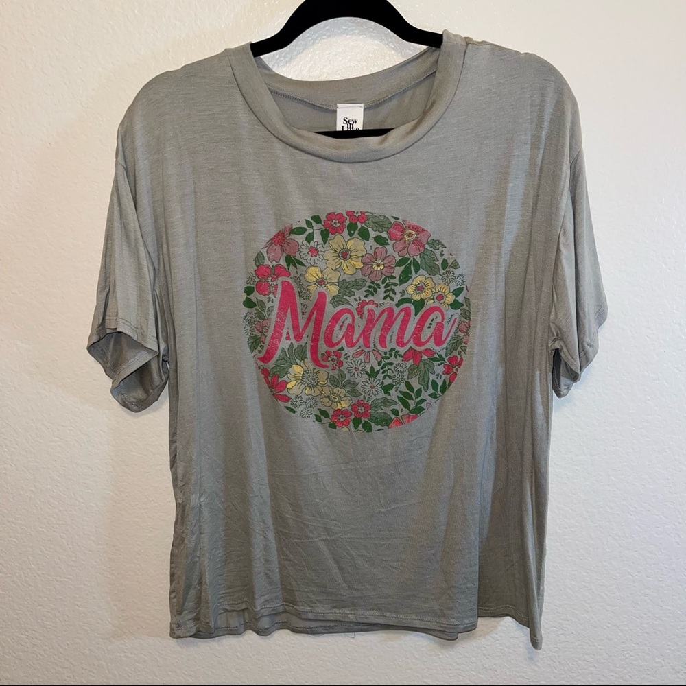 Green & Pink “Mama” Floral Botanical Leaf Graphic Short Sleeve Tee Shirt - Picture 7 of 11